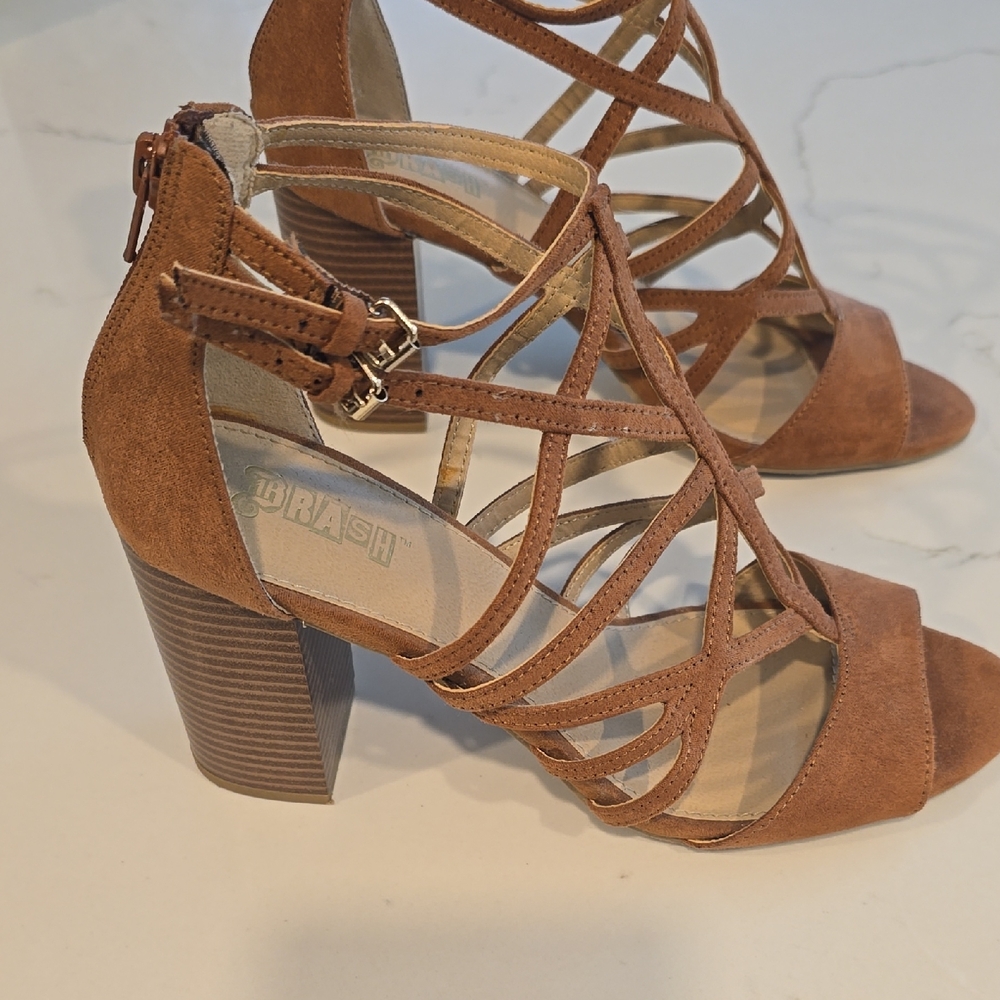 Brash Tan Strappy Block Heels